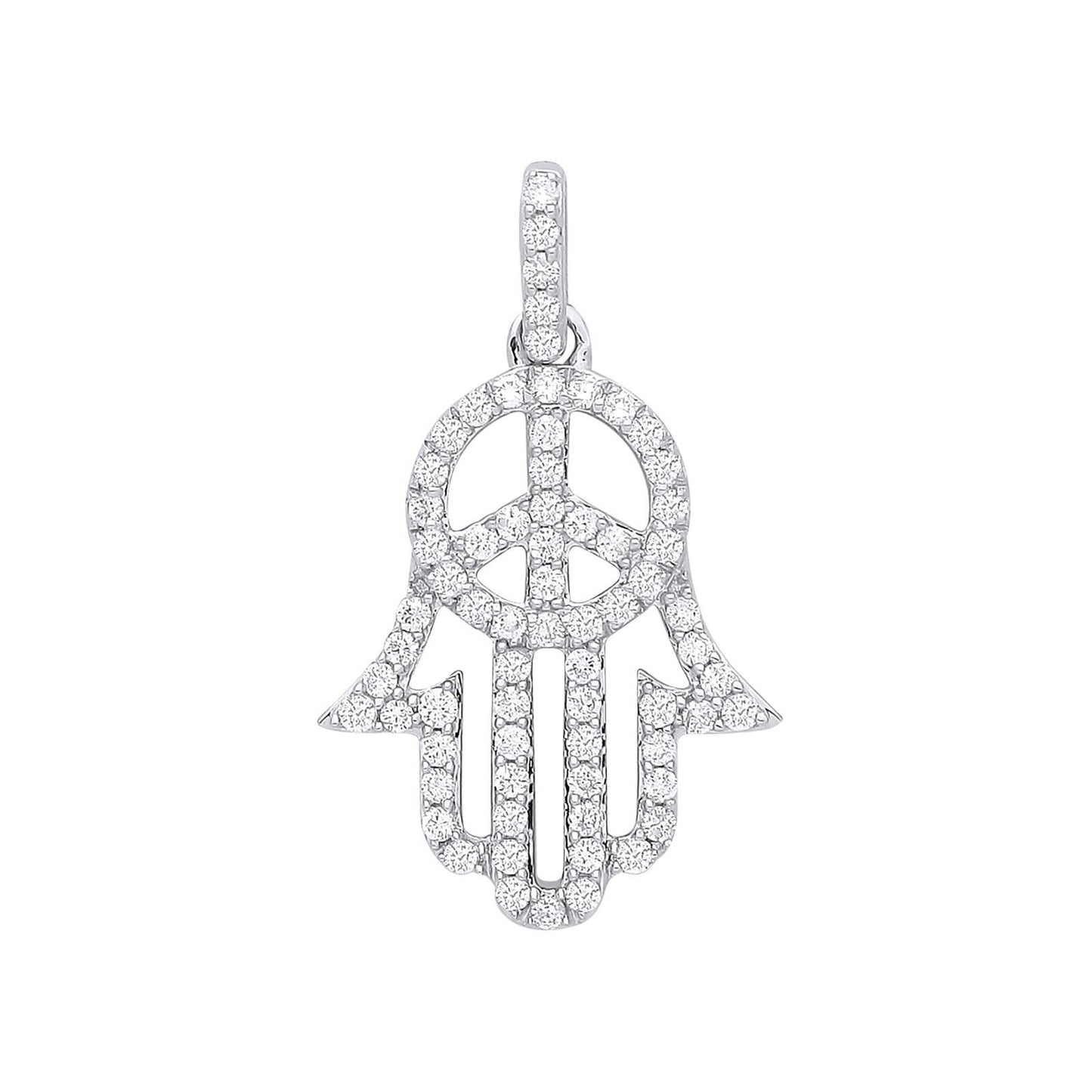 9ct White Gold 0.48ct Diamond Hamsa Hand Pendant Hallmarked