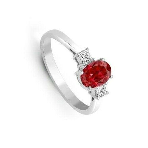 Real Ruby and Diamond Ring 18ct White Gold Three Stone Trilogy 1.24 Carat Weight