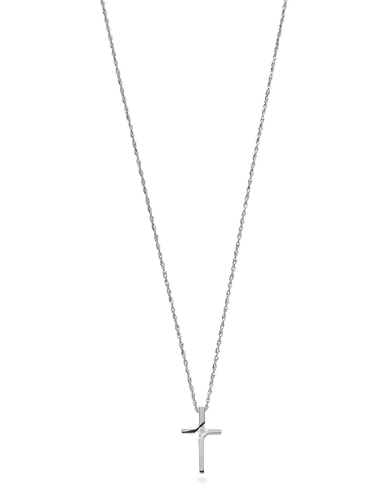 9ct White Gold 0.04ct Diamond Cross Pendant with 18in/45cm Chain Made in London