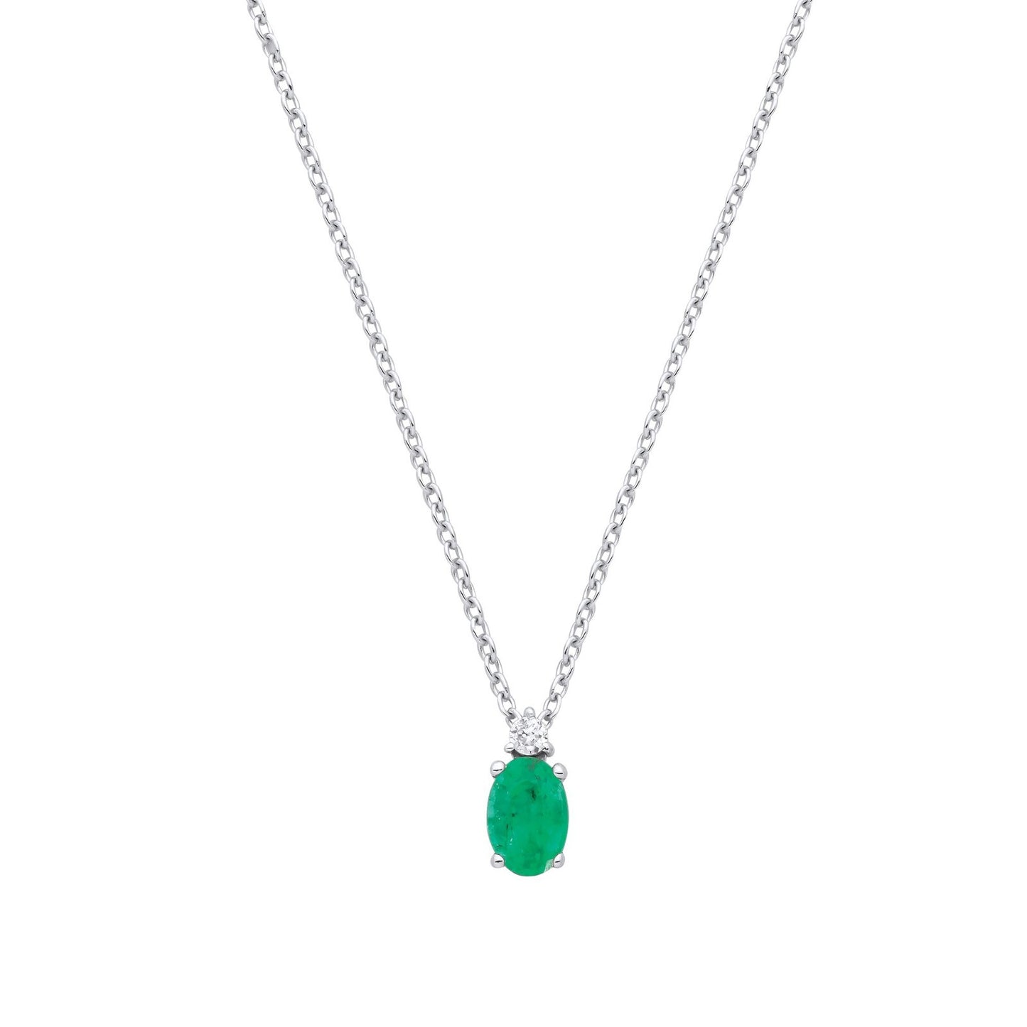 9ct White Gold Emerald and Diamond Necklace 0.43ctw Made in London