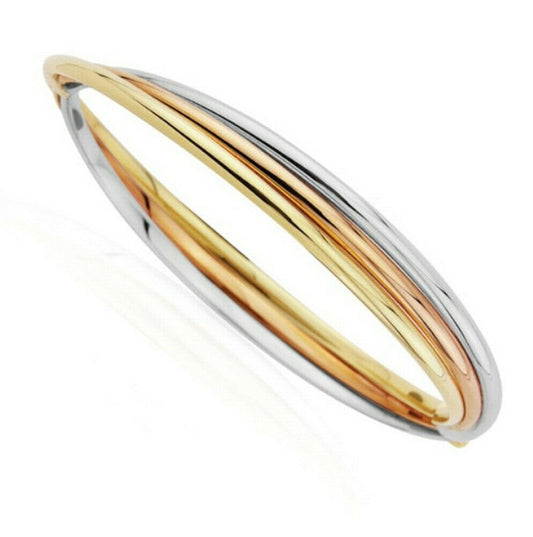 Gold Russian Bangle Yellow, Rose and White Gold Bracelet Hallmarked