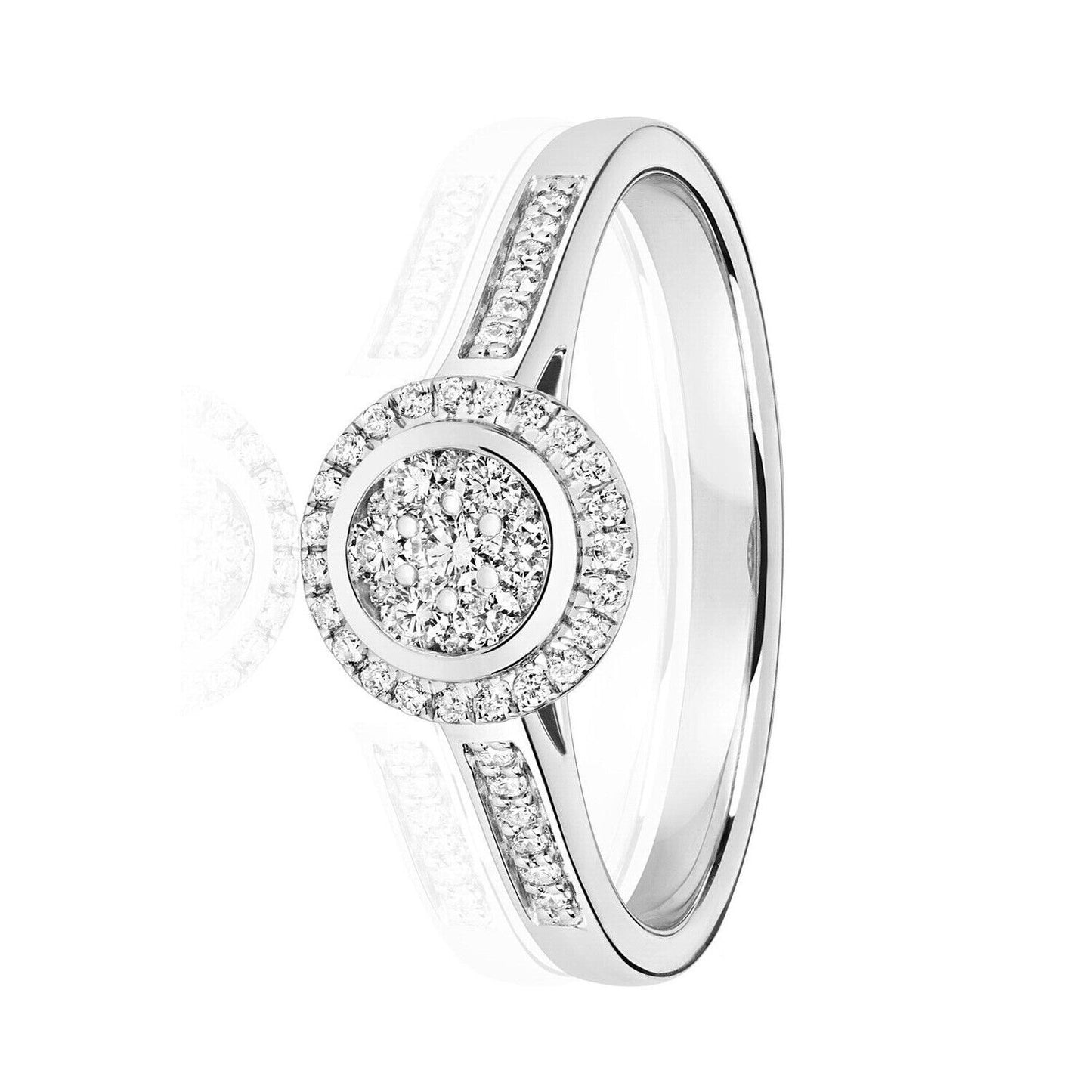 Real Diamond Ring Round Halo Cluster 9ct White Gold Engagement 0.25ctw