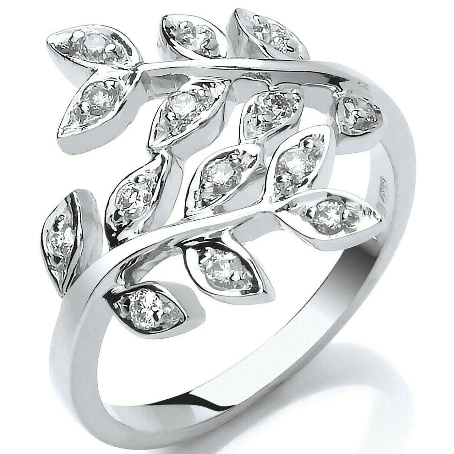 Real Diamond Leaf Ring Cocktail Statement Dress 0.25ctw