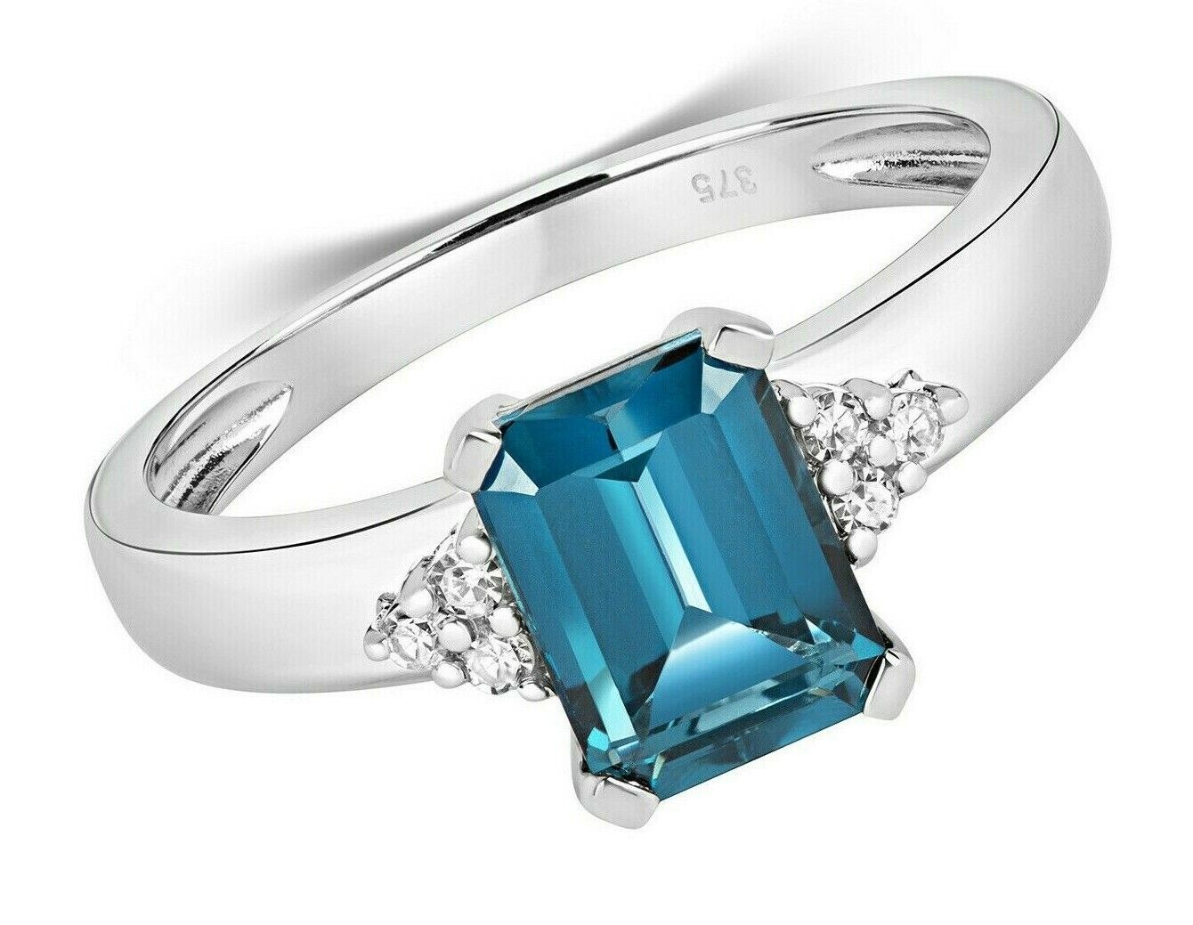 Real London Blue Topaz and Diamond Ring Solid White Gold Solitaire Size JKLMNOPQ