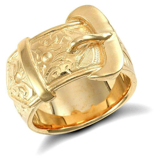 Gents Buckle Ring 9 Carat Solid Yellow Gold Hallmarked British Made Men's Band