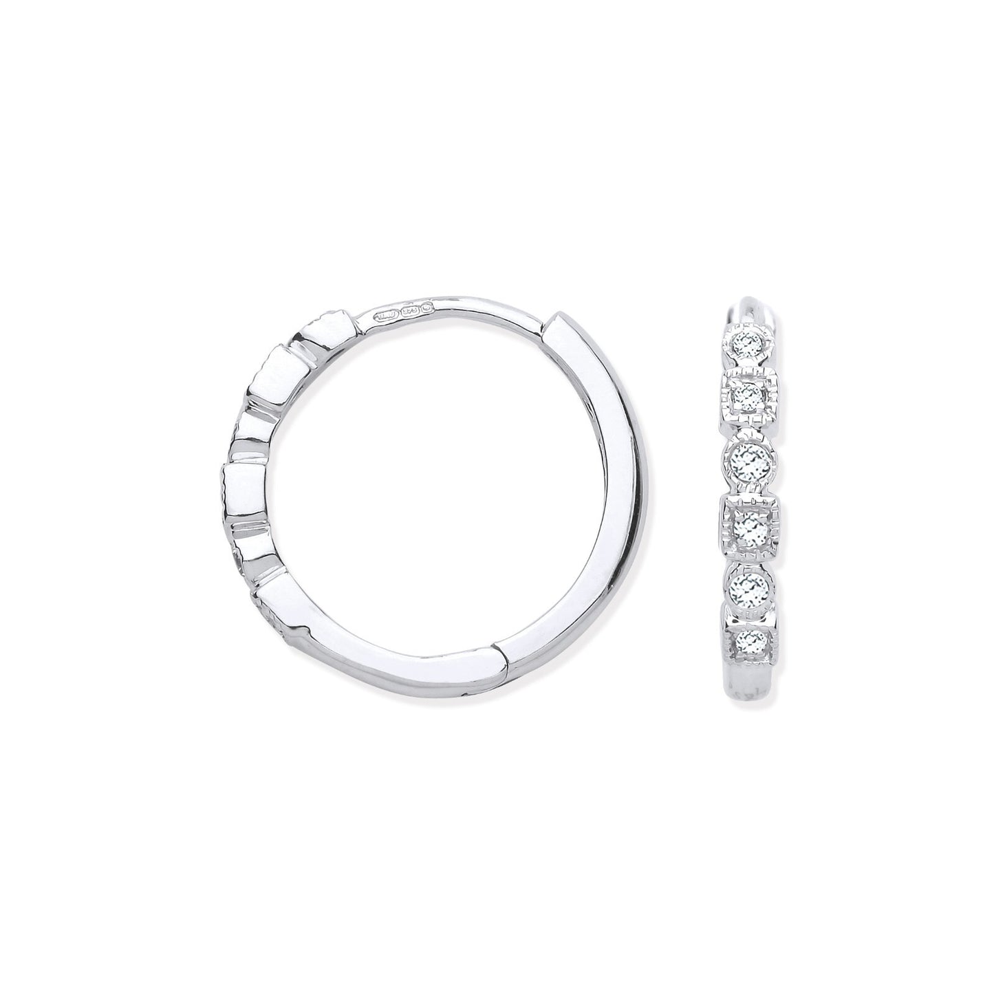 9ct White Gold Round 0.10ctw Diamond Hoops Hallmarked 16mm Diameter