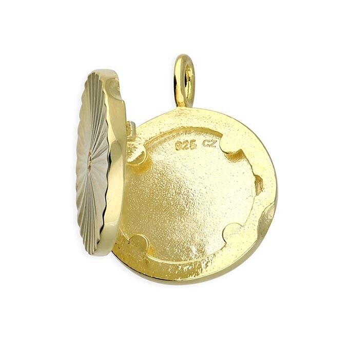 Solid Sterling Silver 18ct Gold Plated Locket Round Diamond Cut 18" Chain