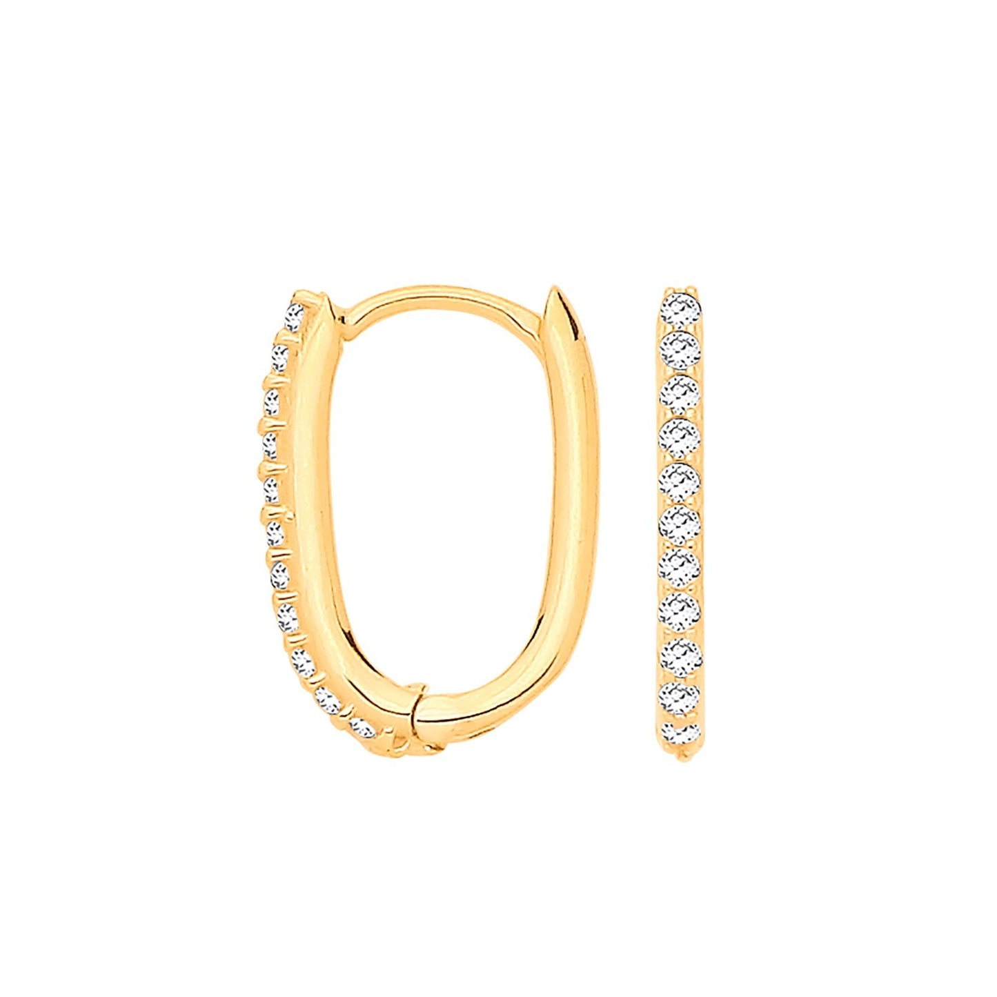 Yellow Gold J Huggie Oval Hoop Earrings Claw Set Zircon Small Hoops Hallmarked