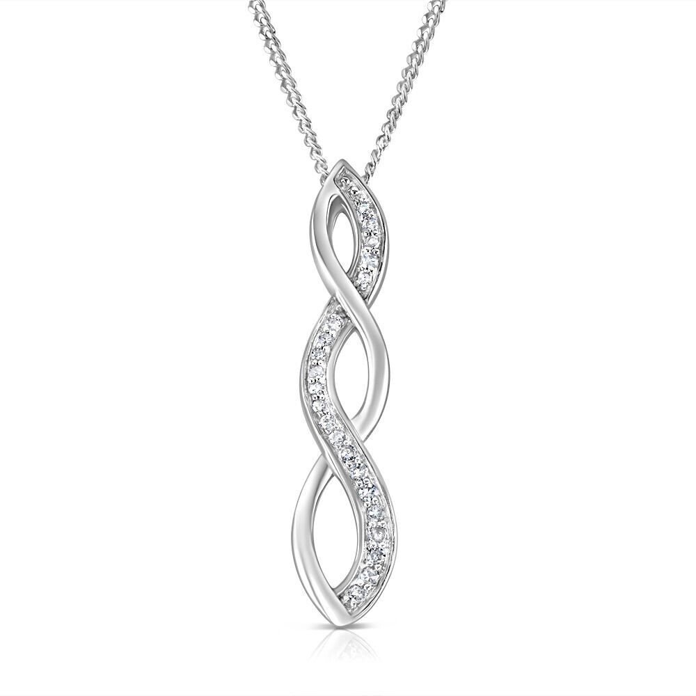 9ct White Gold Diamond Twist Marquise Pendant and 18" Chain