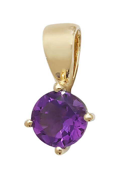 Amethyst Round Solitaire Pendant Yellow Gold Hallmarked 18" Chain British Made