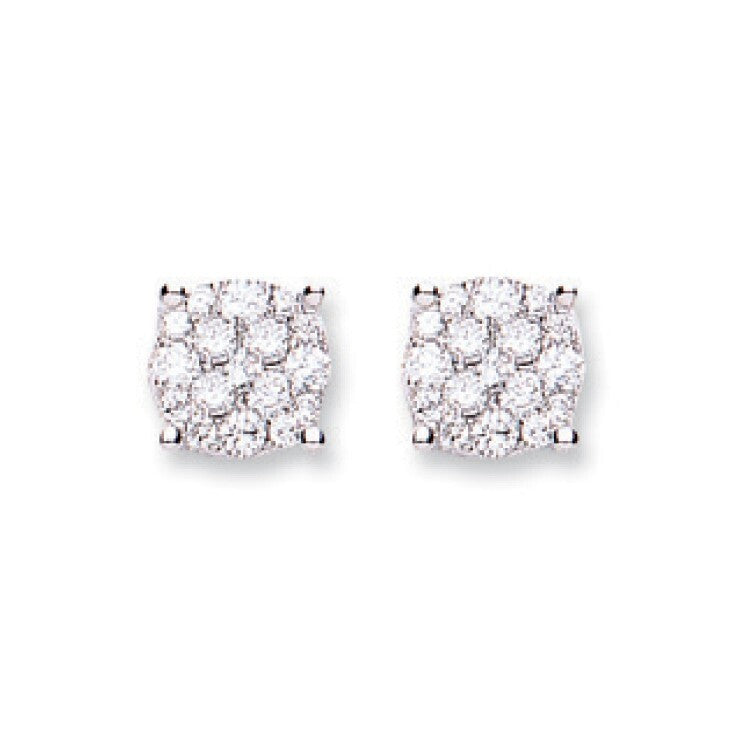18ct White Gold 0.50ct Cluster Diamond Studs Hallmarked - 7mm