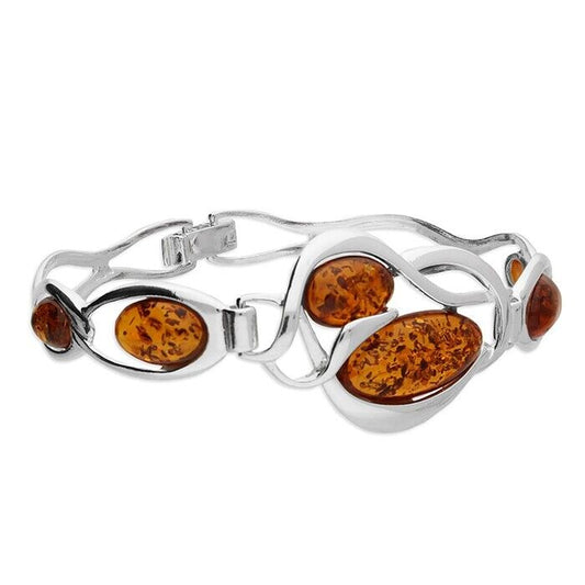 Cognac Amber Abstract Heart Bangle Solid Sterling Silver Hallmarked