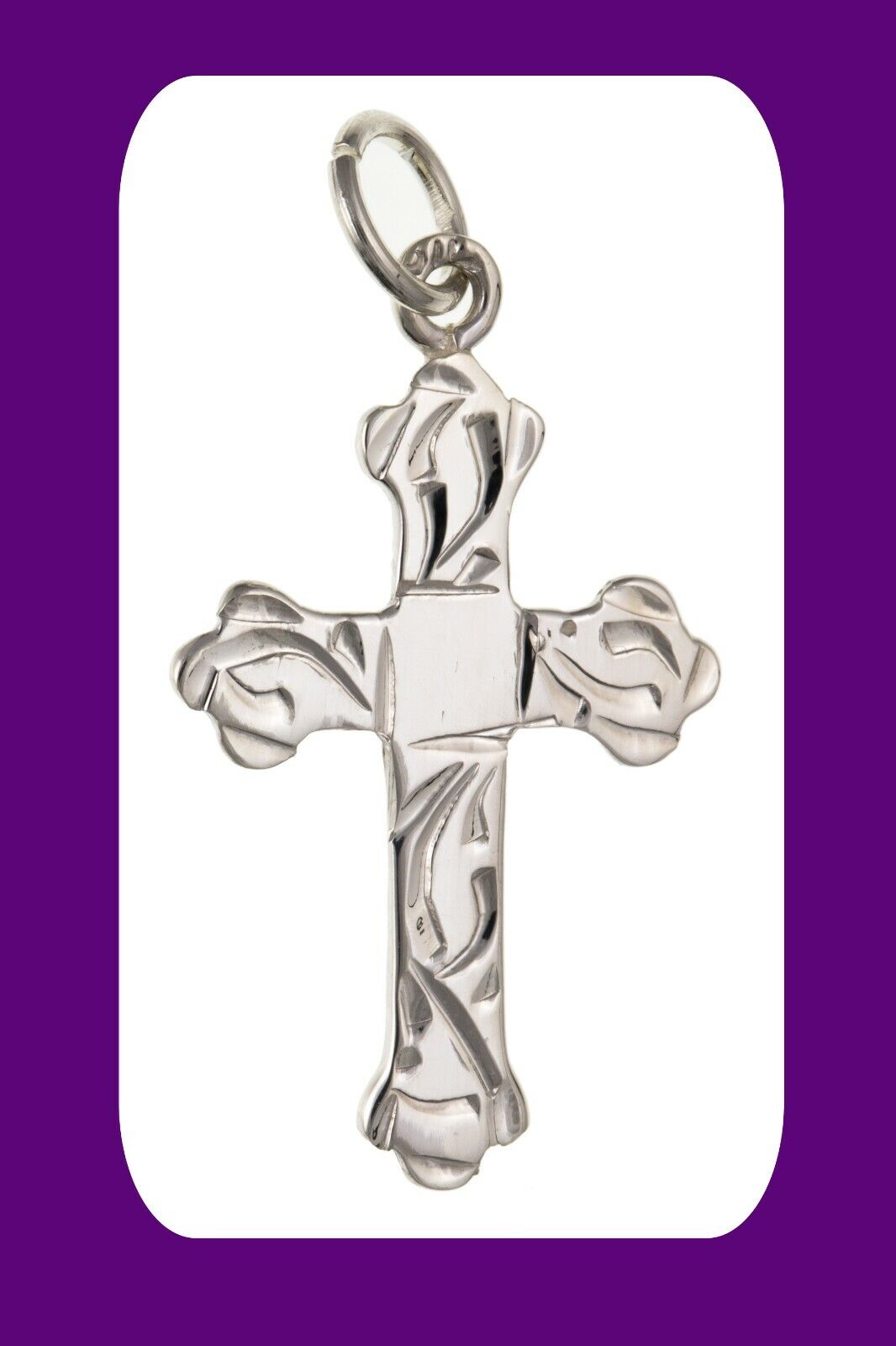 Sterling Silver Engraved Cross Pendant 925 Hallmark 23 x 15mm