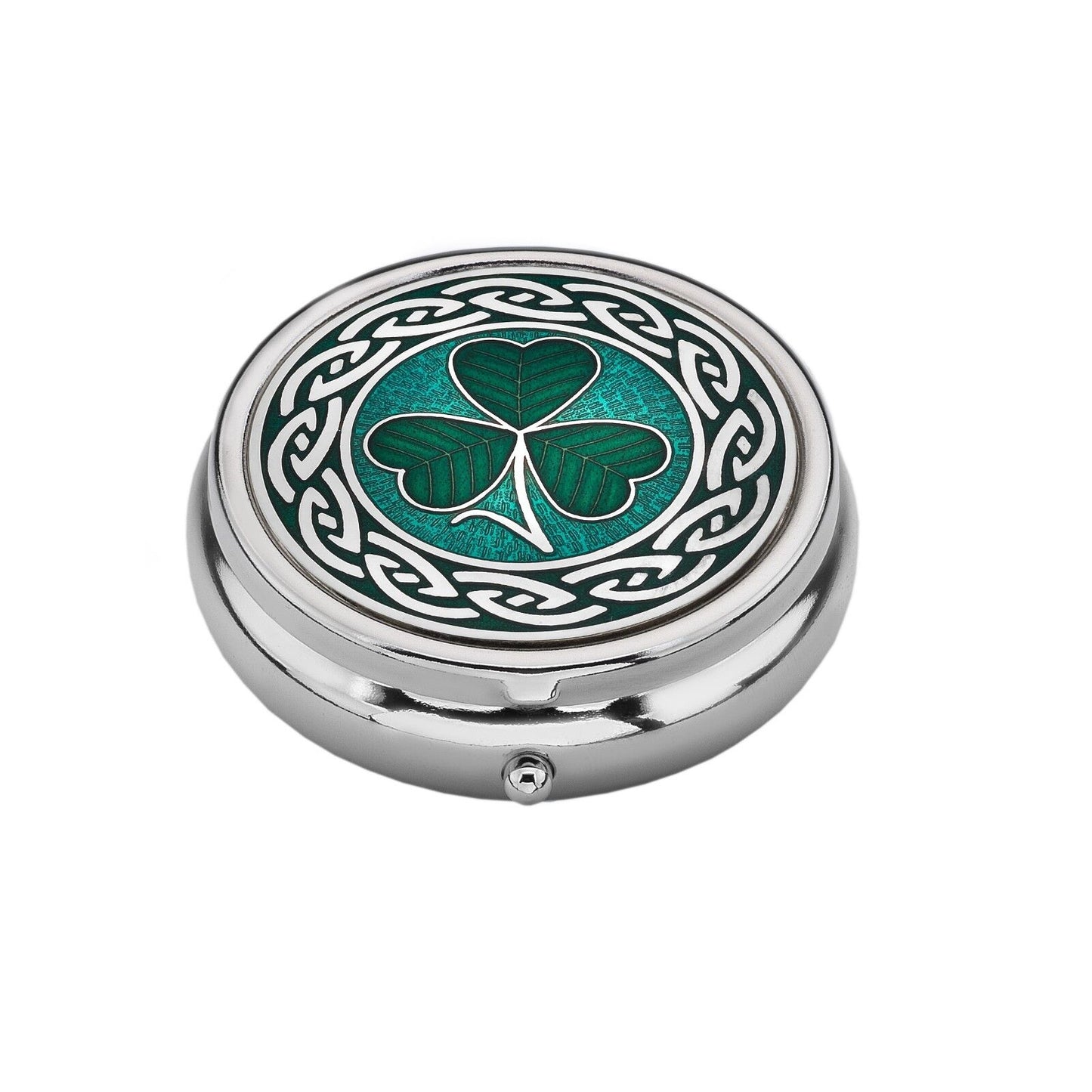 Large Pill Box Silver Plated Shamrock Design Brand New & Boxed