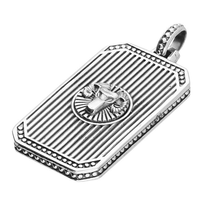 Men's Aries Zodiac Dog Tag Pendant Necklace Gents Sterling Silver Pendant