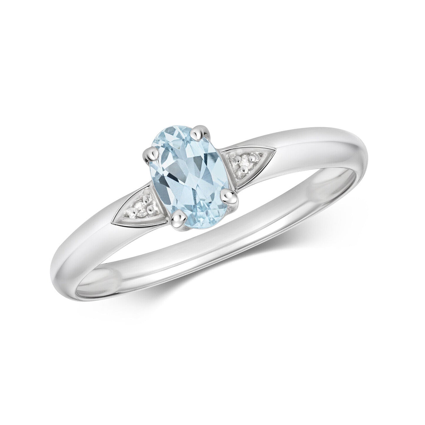 Real Aquamarine and Diamond Ring Solid 9ct White Gold Size J - Q