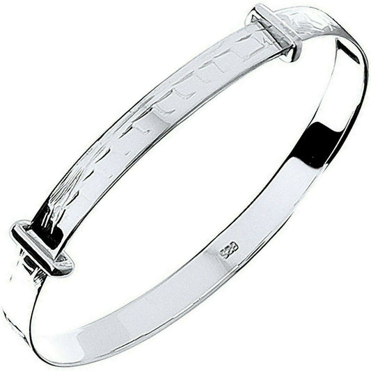 Silver Expandable Baby Bangle 925 Hallmark Diamond Cut Boy and Girls Christening