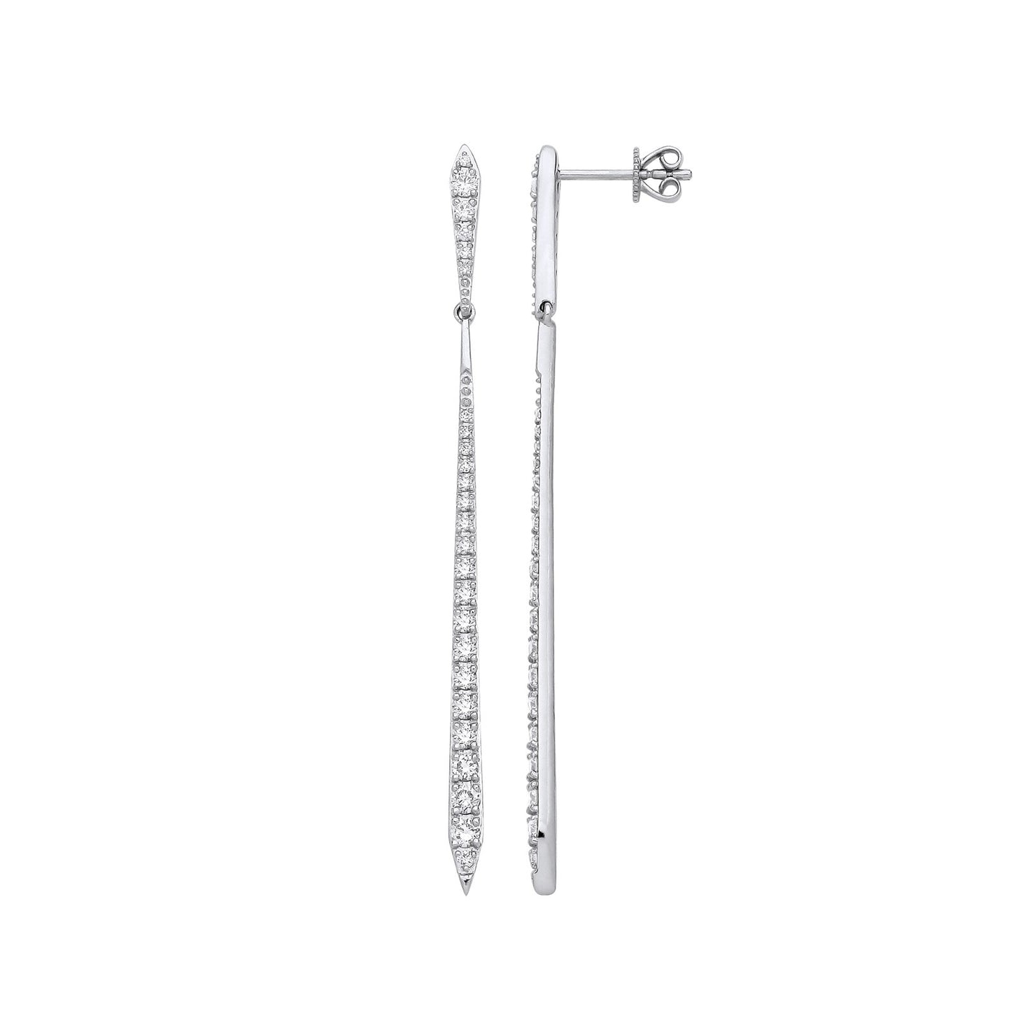 18ct White Gold 1.00ctw Drop Earrings 60 x 2.8mm Hallmarked British Made