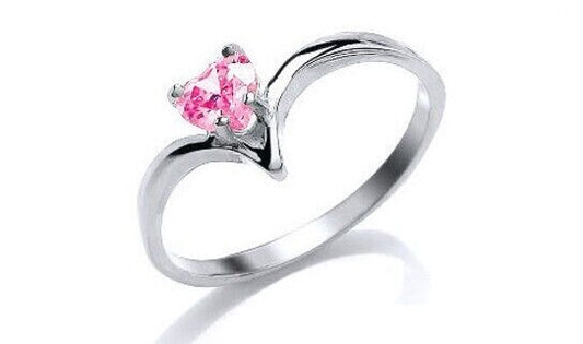 Solid Sterling Silver Wishbone Ring With Pink Heart Gemstone 925 Hallmark