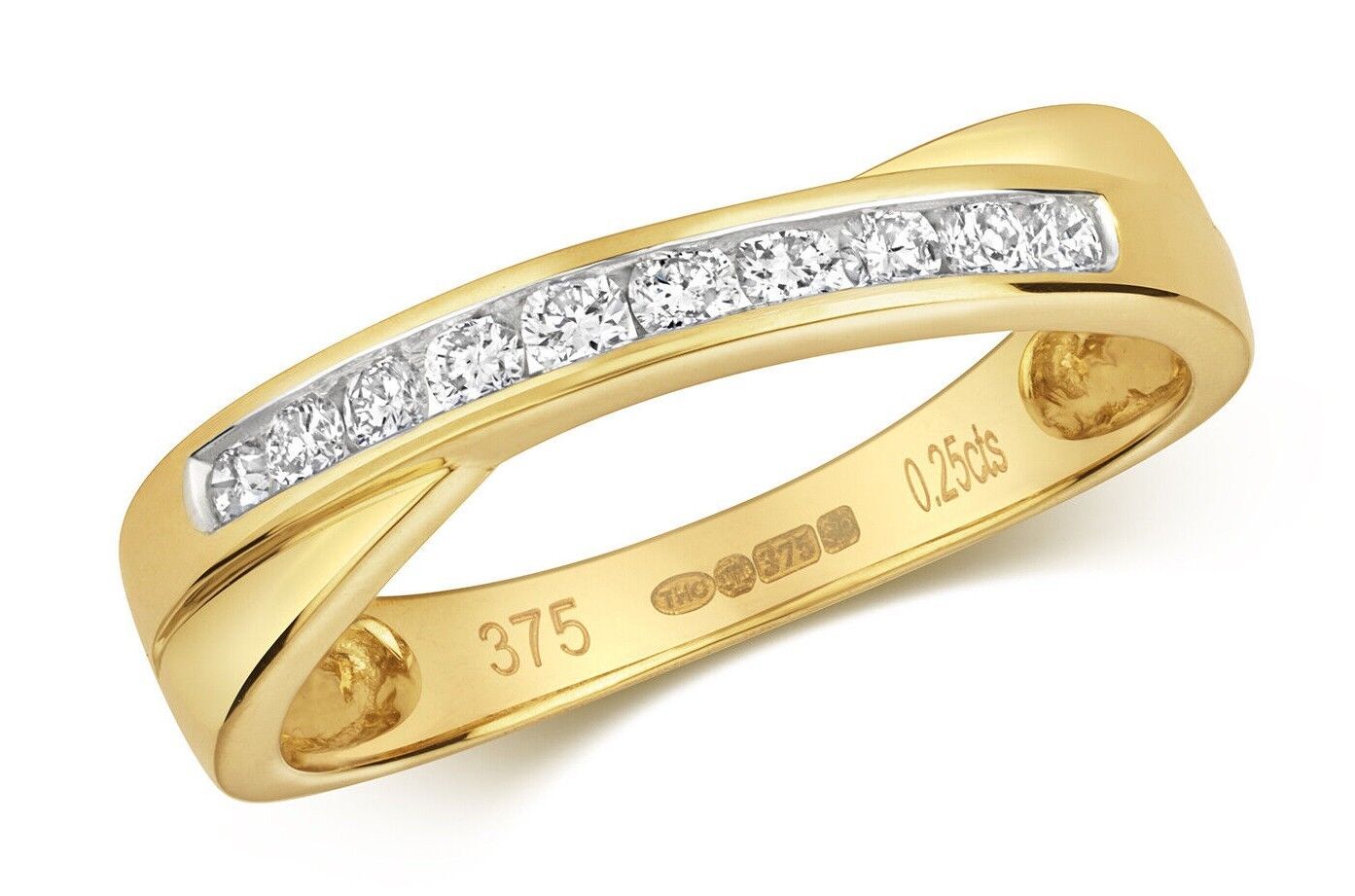 Real Diamond Crossover Eternity Ring 9ct Yellow Gold Anniversary Band 0.25ctw