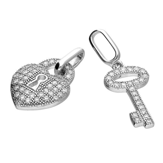 Lock & Key Heart Friendship Pendant Set With CZ's Silver Pendant 925 Hallmark