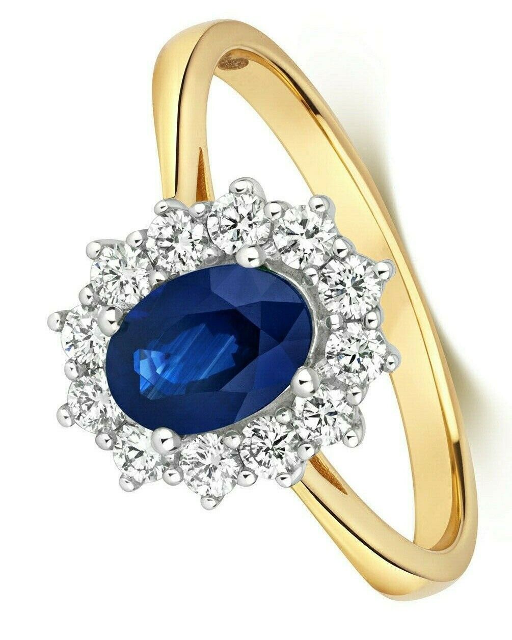 Real Sapphire and Diamond Ring 18ct Yellow Gold Oval Cluster Size J - Q