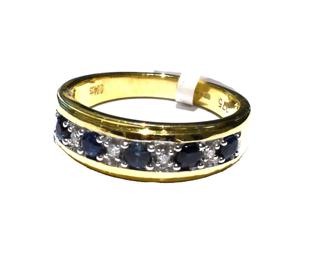 Real Sapphire and Diamond Eternity Ring 9ct Yellow Gold Band Size J-Q