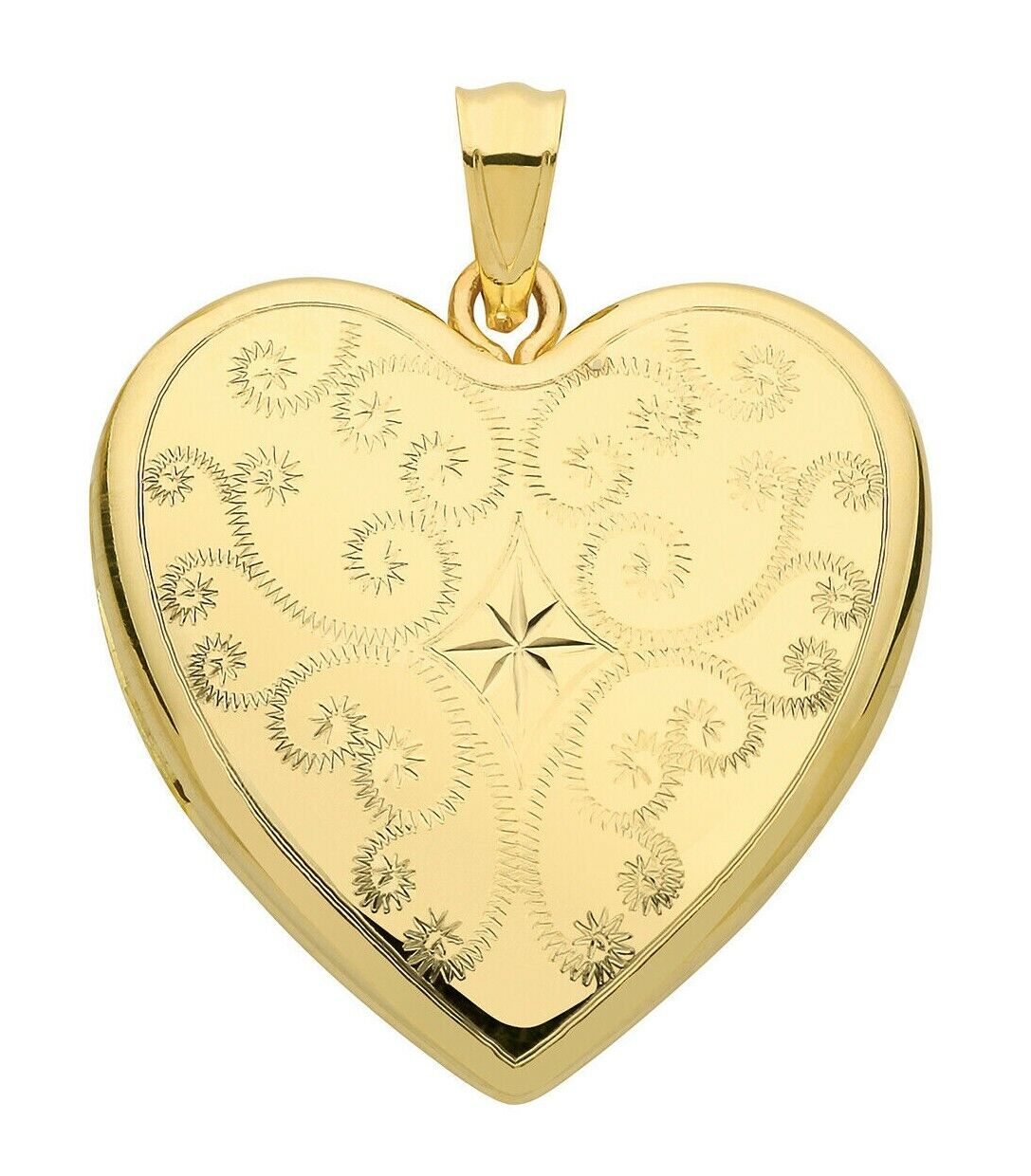Yellow Gold Heart Locket Solid 9 Carat Hallmarked Scroll Pattern British Made