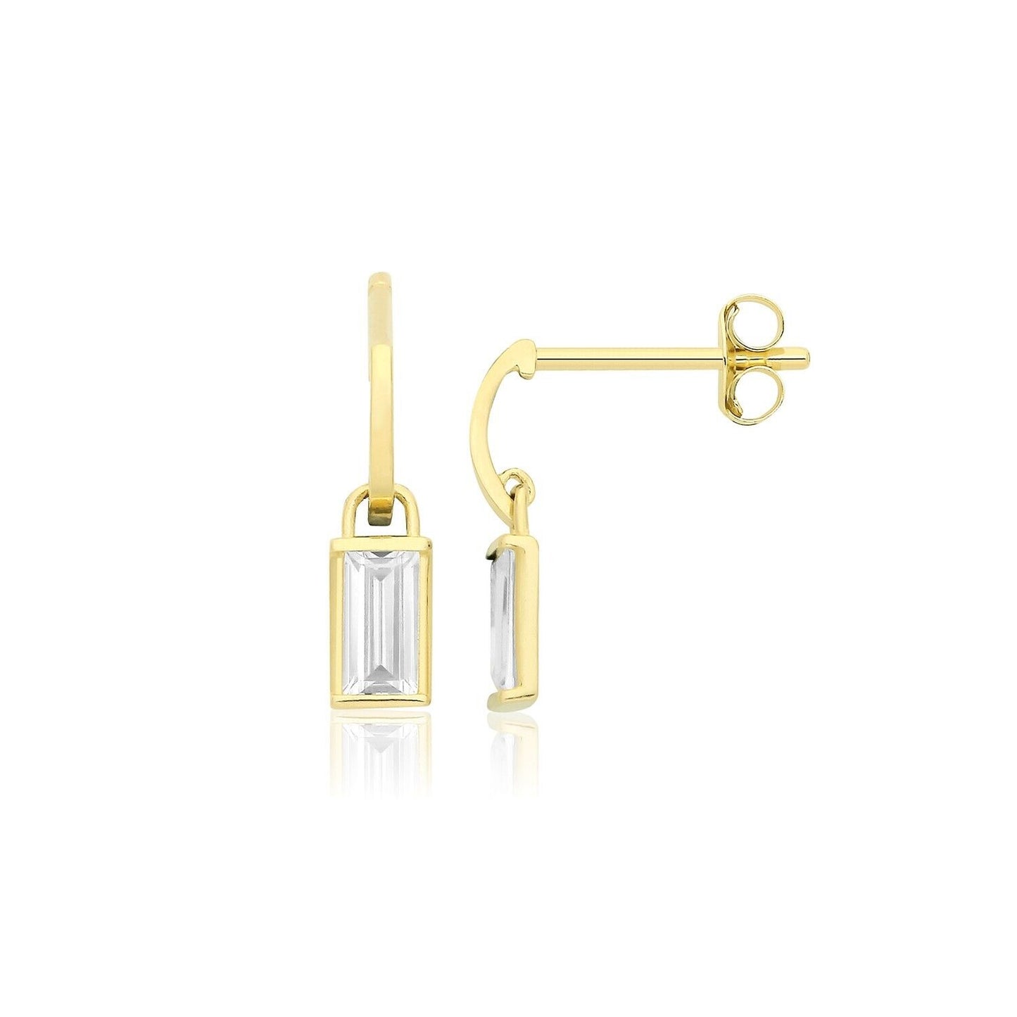 9ct Gold Half Hoop Solitaire Earrings Moissanite Gemstone Yellow Gold