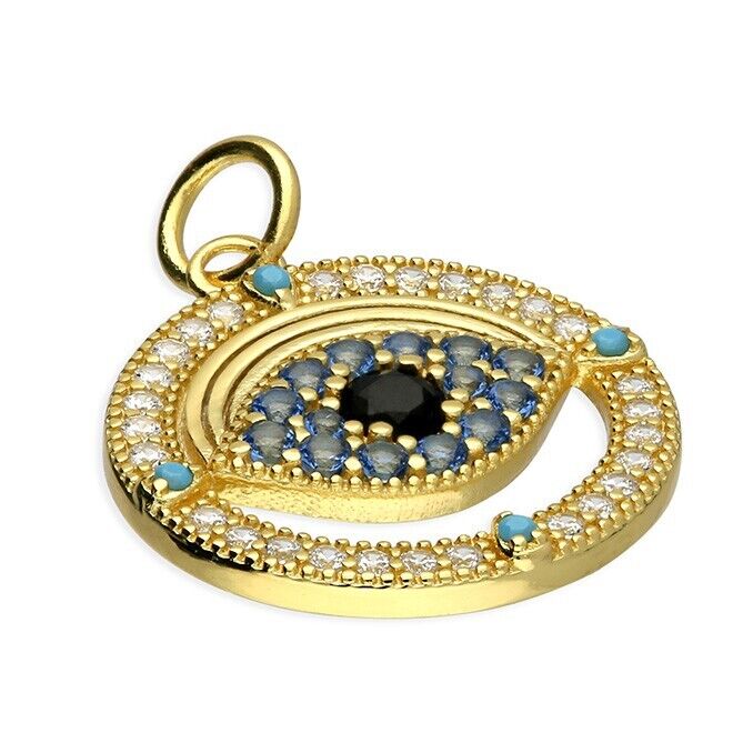 Evil Eye Pendant With Turquoise 18K Gold on 925 Solid Sterling Silver