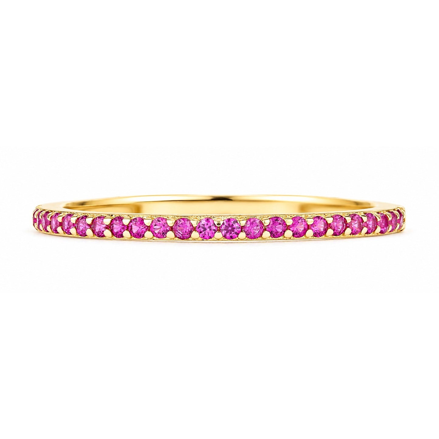 9k Yellow Gold Ruby Half Eternity Stackable Ring Sizes KLMNOPQRS