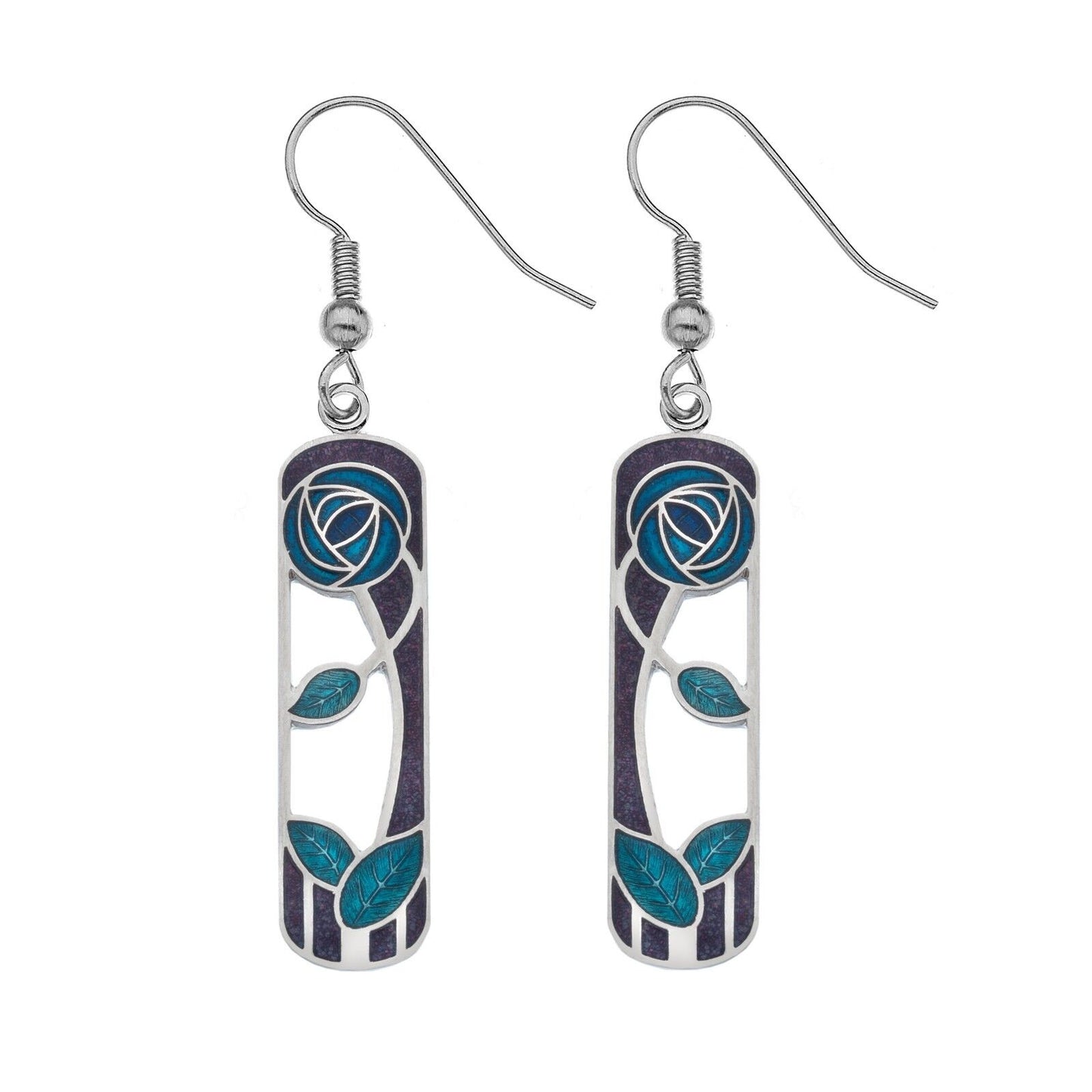 Mackintosh Rose and Leaf Drop Earrings Silver Plated Branded Packaging