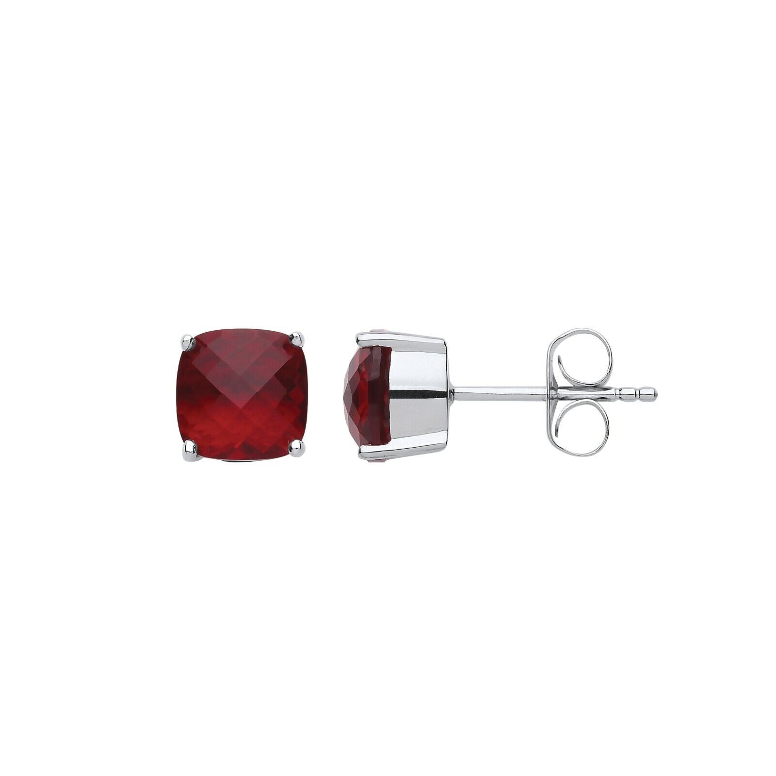 Ruby Cushion Solitaire Earrings Sterling Silver Rhodium Plated 925 Hallmark 8mm