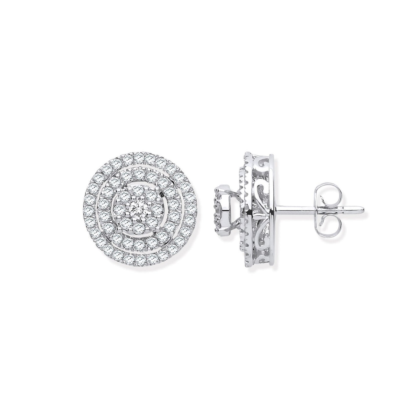 18ct White Gold Multi Circles 0.70ctw Diamond Stud Earrings Hallmarked 12.6mm