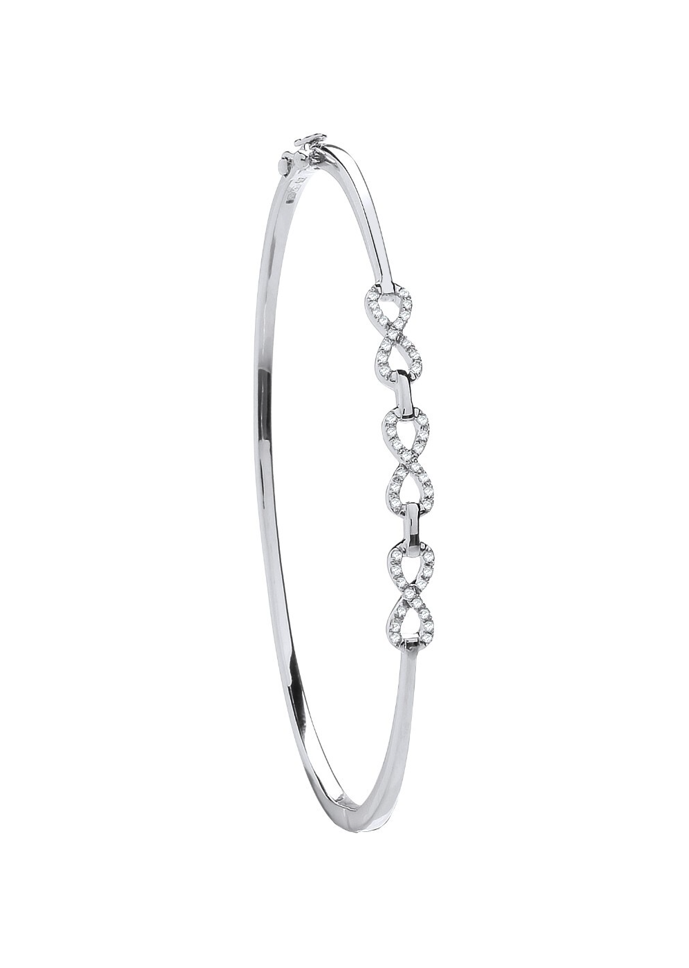 9ct White Gold 0.15ctw Infinity Link Diamond Bangle Made in London