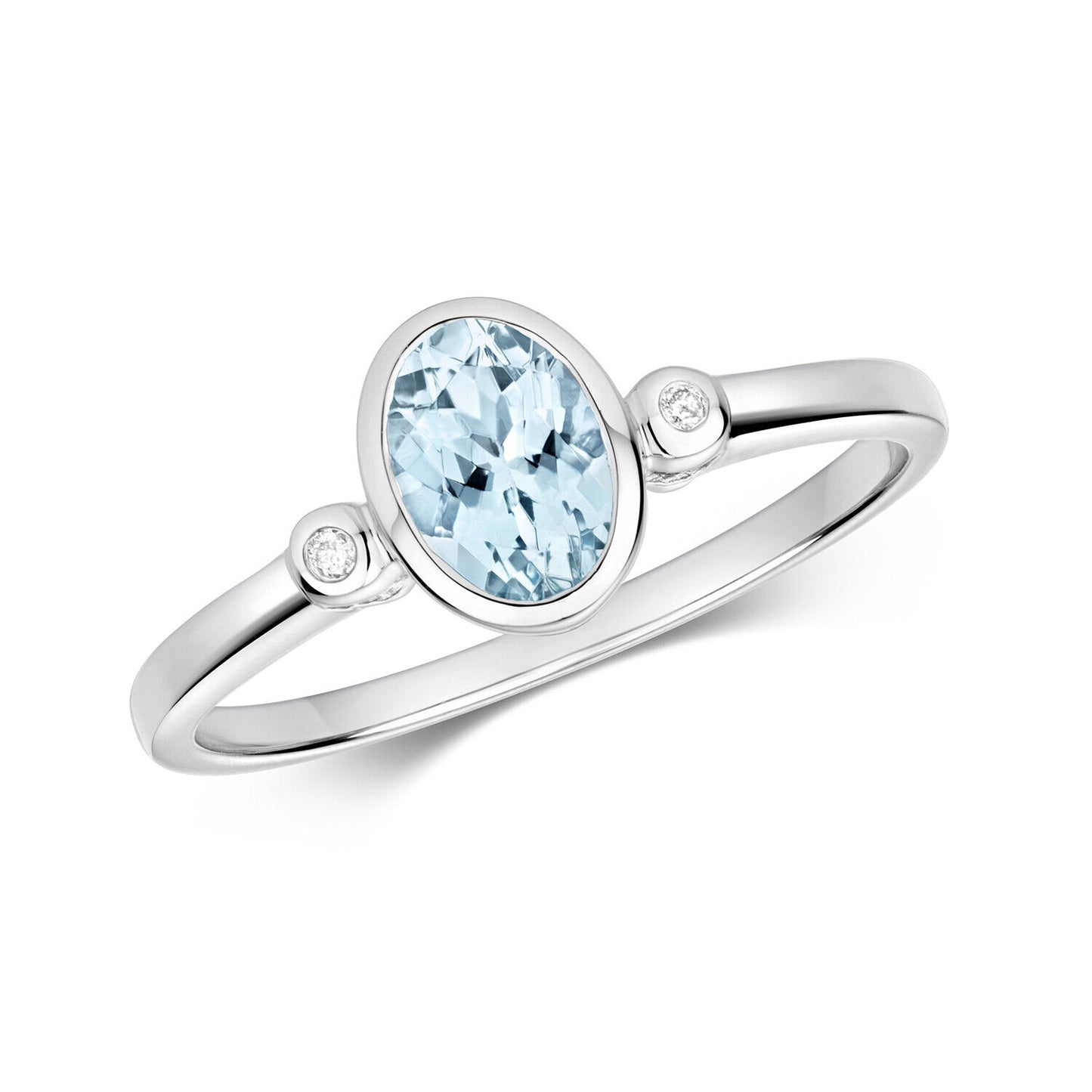 Real Aquamarine and Diamond Ring 9ct White Gold Oval Solitaire Size J - Q