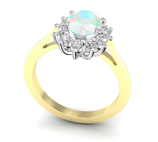 9ct Yellow Gold Oval Opal Cluster Ring Engagement Hallmarked Sizes L - R