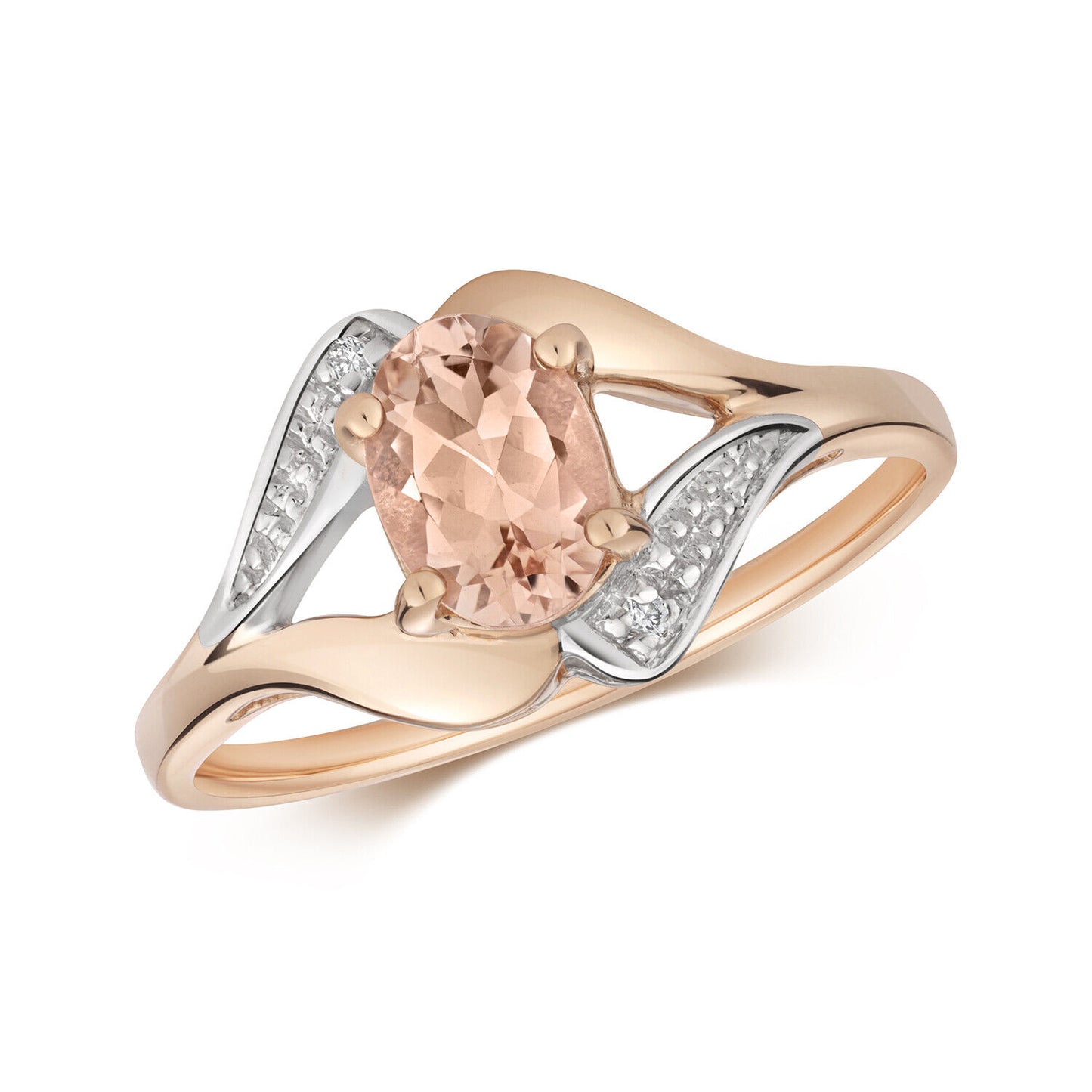 Real Morganite and Diamond Ring 9ct Rose Gold Solitaire Split Shank Size J - Q