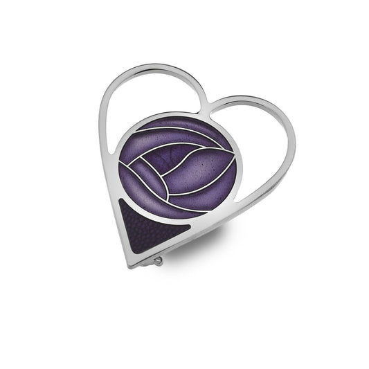 Mackintosh Rose Heart Brooch Purple Silver Plated Brand New Gift Packaging