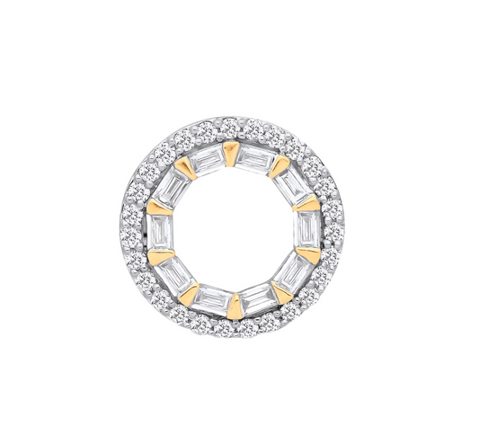 18ct Yellow Gold 0.35ctw Circle Pendant Round Brilliant and Baguette Diamonds