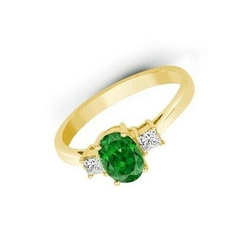 Real Emerald and Diamond Ring 18ct Yellow Gold Three Stone Trilogy