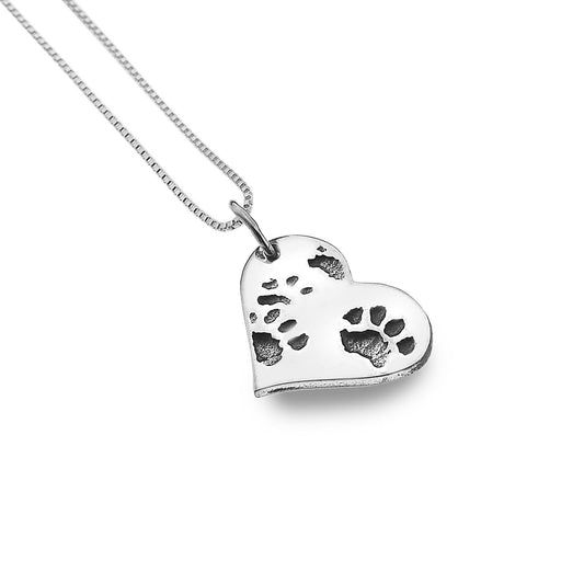 Paw Print Heart Pendant Sterling Silver Hallmarked Necklace All Chain Lengths