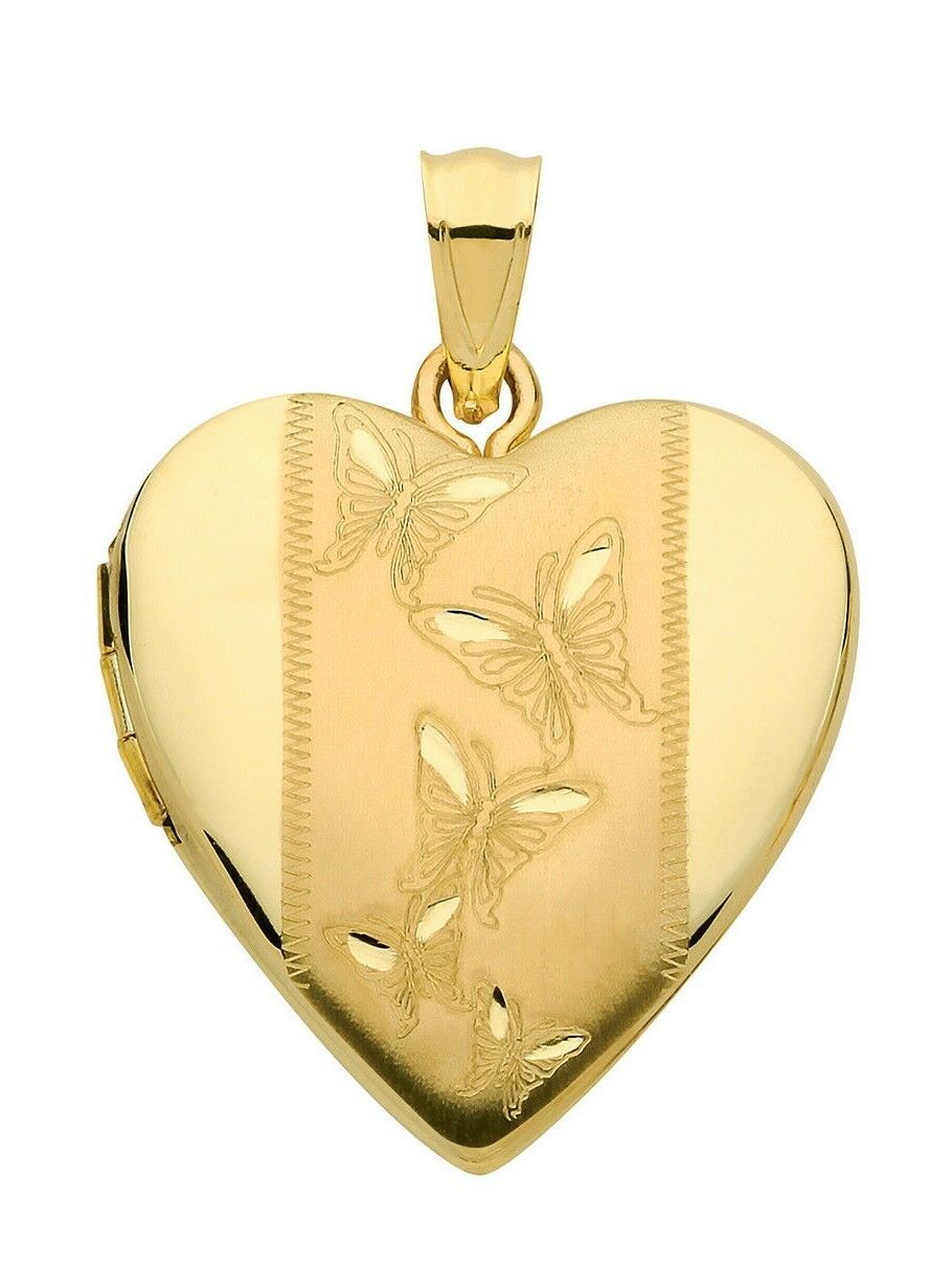 Gold Butterfly Heart Locket Solid 9 Carat Yellow Gold Hallmarked British Made