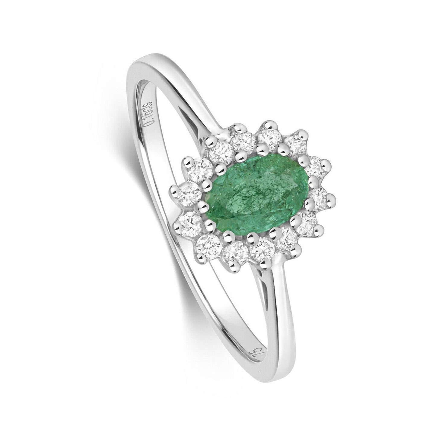 Real Emerald and Diamond Ring 9ct White Gold Oval Cluster Engagement Anniversary