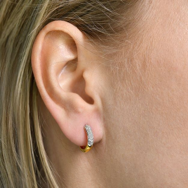 9ct Yellow Gold 0.25ct Diamond Huggie Hoop Earrings - 14.5mm