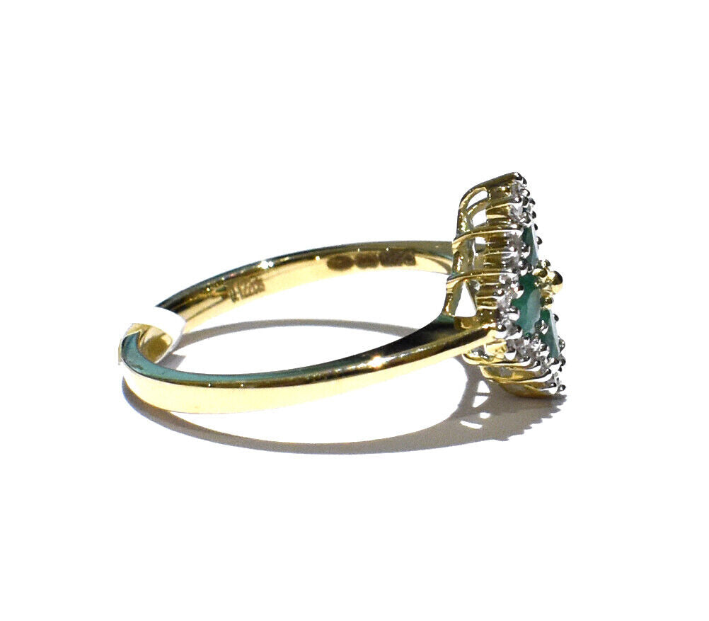 Real Emerald and Diamond Ring Square Cluster Engagement Anniversary