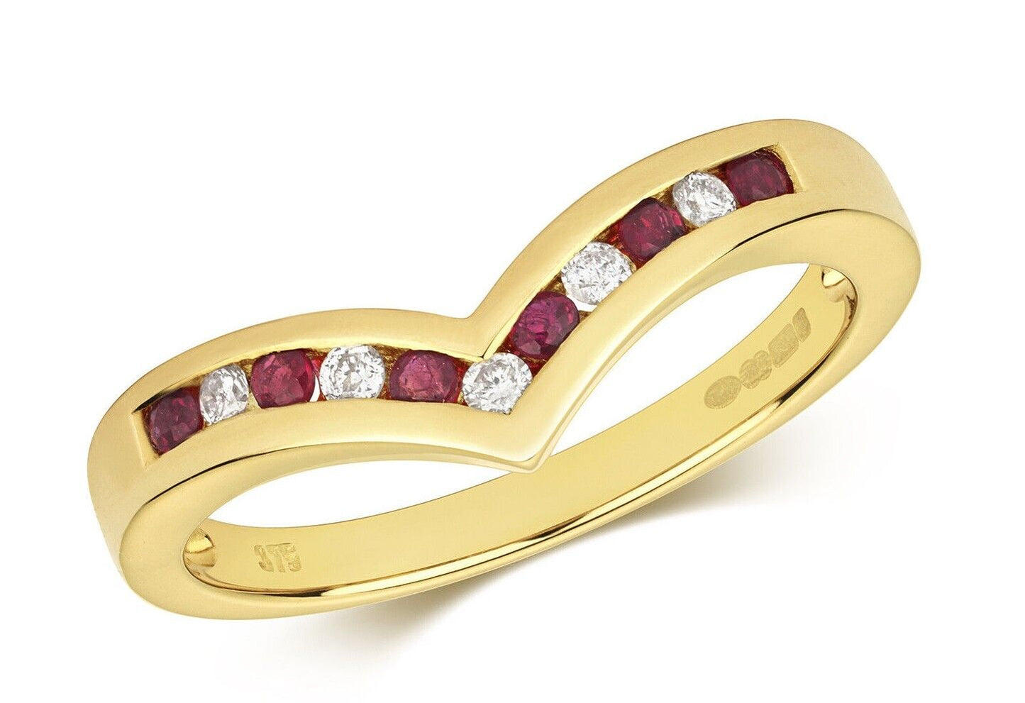 Real Ruby and Diamond Wishbone Ring Solid Yellow Gold Eternity Band Size J - Q