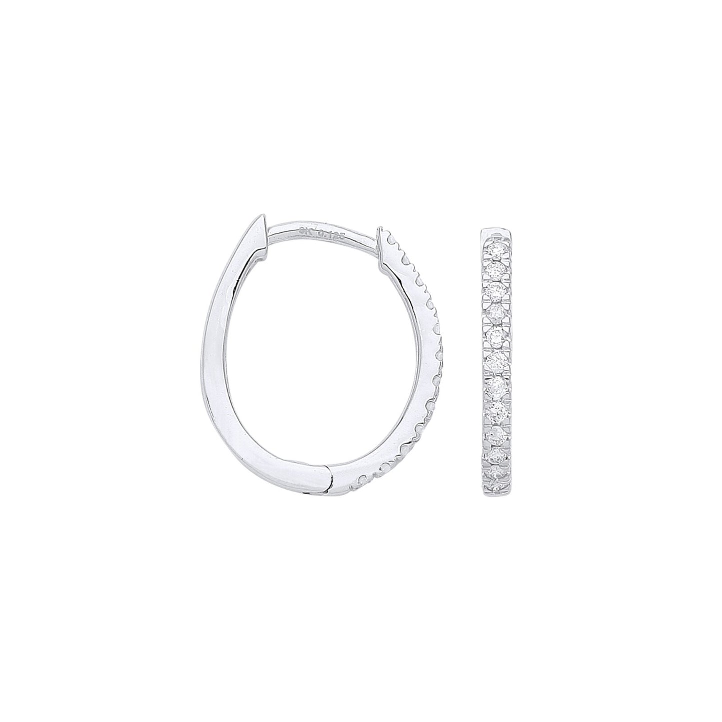9ct White Gold 0.25ct Diamond Oval Huggie Hoop Earrings - 16.7 x 14mm