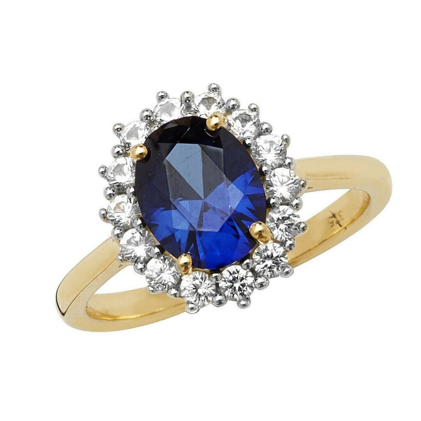 Yellow Gold Sapphire Ring White Sapphire Engagement Cluster Dress Hallmarked