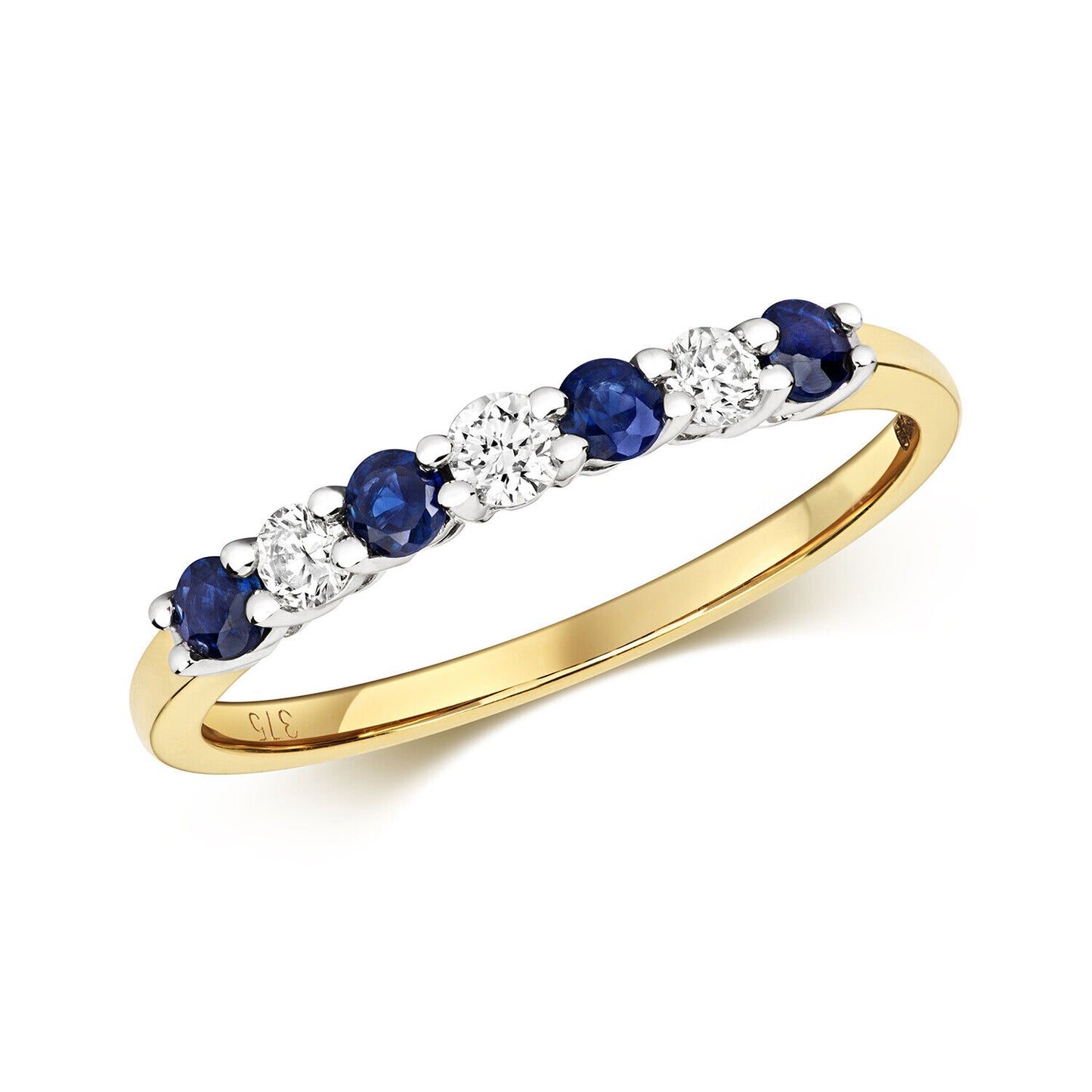 9ct Yellow Gold Sapphire and Diamond Eternity Ring 2mm Band Size J K L M N O P Q